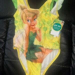 Girls Yellow Tinker Bell One-Piece Swimsuit with UPF 50+ Sun Protection
